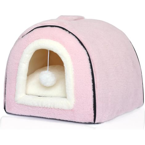 Lit pour Chat d'intérieur - Niche Pliable - Fond antidérapant et résistant à l'eau - Maison pour Chats ou Petits Chiens d'intérieur - Tente pour Chaton - Lit pour Lapin - Lit 2 en 1 (Rose) (1/5)
