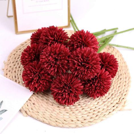 Hydrangea Artificial Flower Head - Silk Petals - Metal Wire Stem Wrapped In Plastic - For Home Wedding Party Decoration - 12 Pieces (1/5)