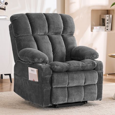 Fauteuil Relax Électrique Releveur à Double Moteur, Massage et Chauffage, Têtière Réglable, Flanelle, Gris (1/5)