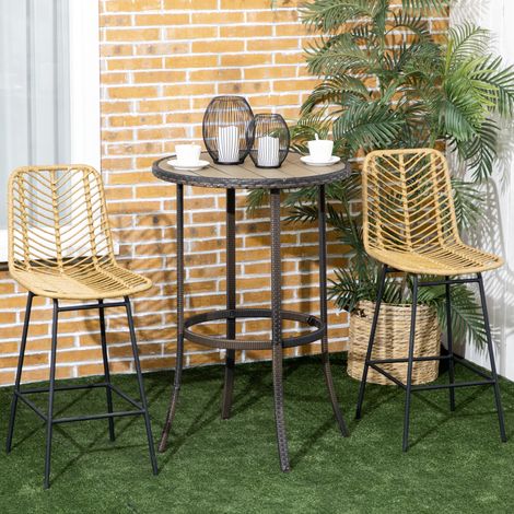 Taburetes de bar juego de 2 con respaldo amarillo y negro 42.5 x 52 x 102 cm diseño boho con reposapiés PE rattan bar terraza (1/5)