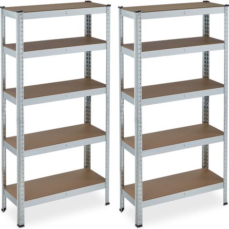 2x Scaffale in Metallo, Capacità di Carico 875 kg, 150x75x30 cm, Scaffalatura Alta Portata, 5 Ripiani, Argento