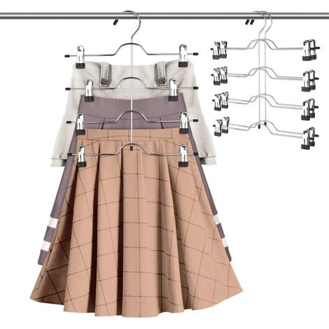 Cintres à jupes, cintres à pantalons à 4 niveaux, cintres gain de place, organisateur de placard pour jupes et pantalons (1/4)