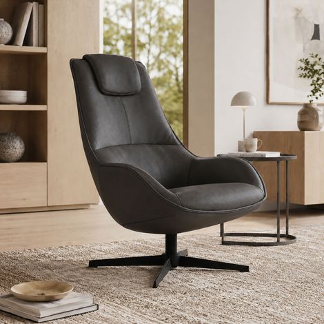 Fauteuil pivotant 65x50x110 cm en simili noir (1/5)