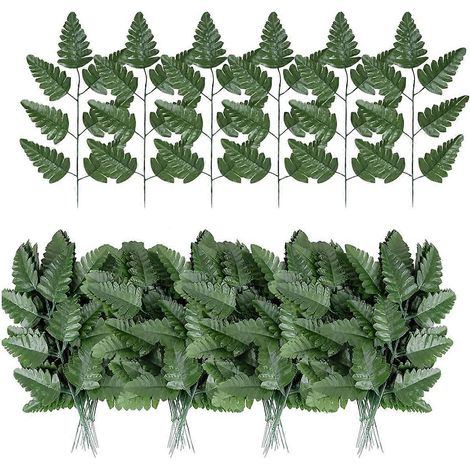 Fougère artificielle - Feuilles et tiges de fougère artificielles, fausse verdure pour cimetière, tombe, pierre tombale, mariage, 100 pièces (1/5)
