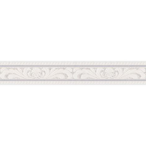 Frise murale moderne à motif idéale pour couloir et chambre | Frise papier peint beige, blanc et gris | Frise tapisserie style baroque - 5,00 x 0,10 m