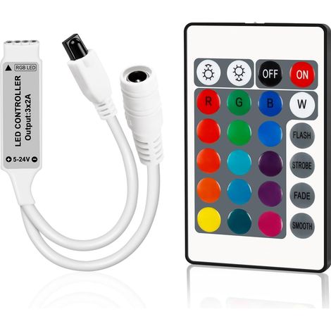 LED Controller avec 24 Touches Telecommande LED Controleur DC5V-24V Pour Ruban LED RGB 5050 3528 Vitesse/Luminosité/Couleur/Scène Réglable (1/5)