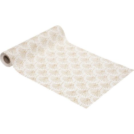 Chemin de table Tissu fond Naturel motif Palmette doré pailleté 28 x 300 cm - Feeric Christmas (1/2)