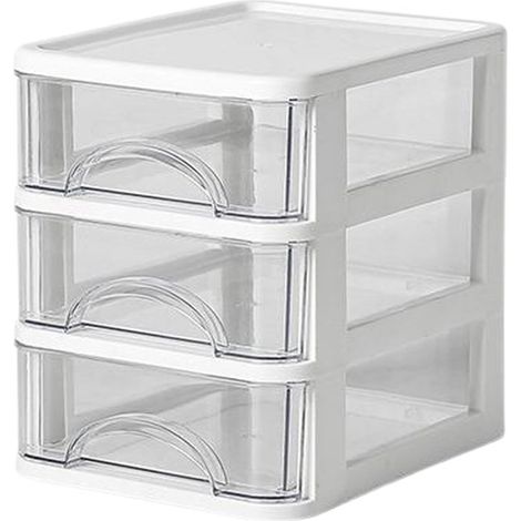 Dreistöckige, stapelbare Küchenaufbewahrungsbox aus Kunststoff mit Schubladen und Ablage zur Aufbewahrung von Kaffee, Tee, Zuckerpäckchen und Sahne. Transparent weiß.