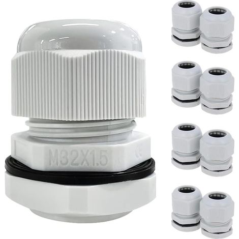 10 Stück M32-Kabelverschraubung, 16–21 mm, verstellbare Kabeltülle, wasserdichter IP68-Kunststoff, metrische Kabeleinführung für Outdoor-Garten-Anschlussdose, grau (1/5)