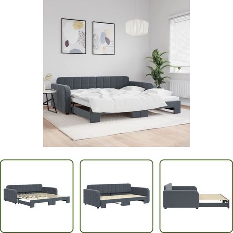 vidaXL Doppelbett - Tagesbett Ausziehbar Dunkelgrau 100x200 cm Samt (1/5)
