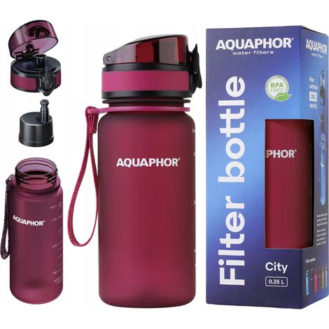 Botella de entrenamiento Aquaphor City con filtro de agua de 350 ml, color burdeos. (1/5)
