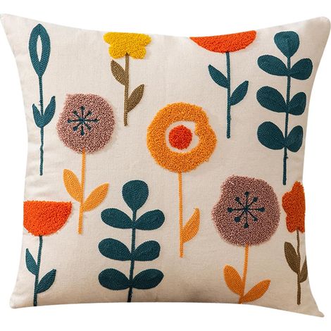 Fleurs Housse Coussin 45x45,Housse de Coussin Brodé,Housse de Coussin Décoration,Taie Oreiller pour Décor de Maison Salon Canapé,Motif botanique (1/5)