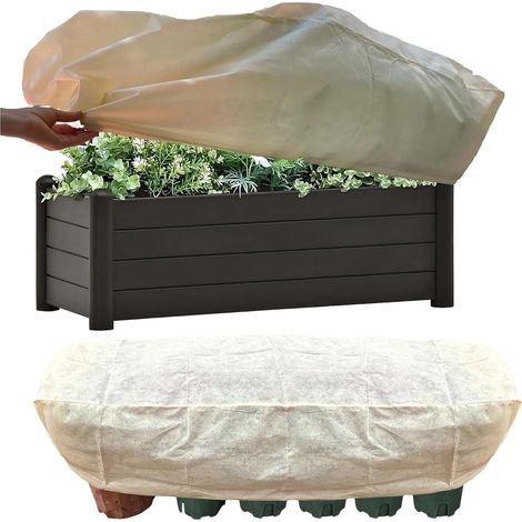 Lot de 2 housses rectangulaires pour pots d'hiver-1504045cm, polaire anti-gel, protections de jardinage avec cordon, sac de protection pour arbre d'extérieur (1/5)