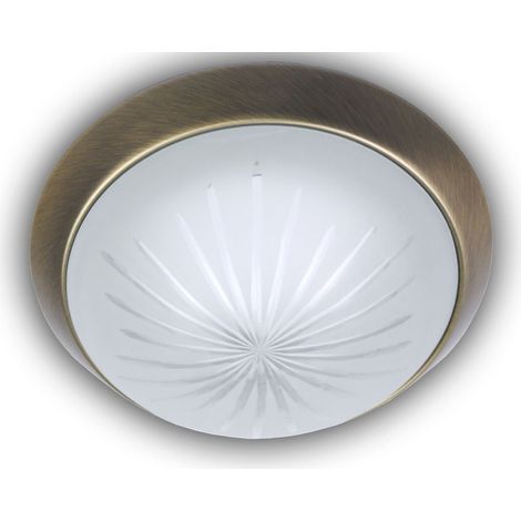 LED-Deckenleuchte rund, Schliffglas satiniert, Dekorring Altmessing, Ø 35cm (1/5)