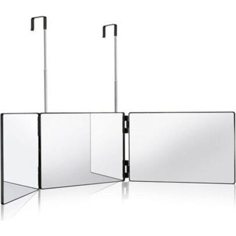 Miroir grossissant,Miroir de coiffure 360°, miroir de coiffure 3 faces, miroir portable suspendu, hauteur réglable, miroir de maquillage pliable pour coiffure, rasage, hommes et femmes, noir,