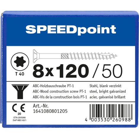ABC 8x120 Speedpoint Holzbauschraube Senkkopf TX Verzinkt Teilgewinde (1/4)