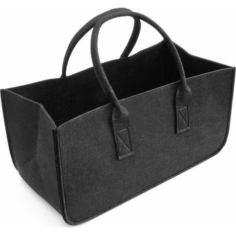 Transport en bois pour boichauffage, panier à boichauffage en feutre, transport avec poignéetransport, sac rectangulaire en bois pour l'organisation, le placard maison,50×25×25cm,Noir (1/5)