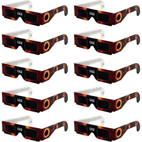 Lot de 10 paires de lunettes pour l'observation des éclipses solaires — Adaptées à l'observation des éclipses totales ou partielles — Lunettes d'observation solaire en carton