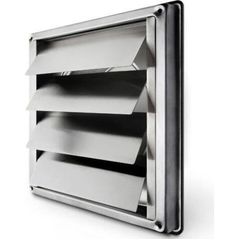 Grille de ventilation inox 150mm – Clapet anti-retour à lamelles mobiles – Résistant aux intempéries – Dimensions 184x184mm (1/4)