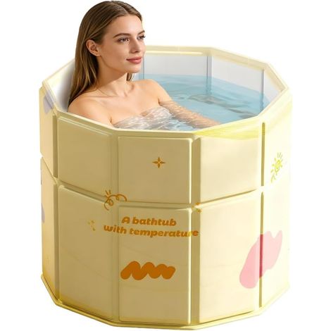 Baignoire pliable jaune 70 cm, baignoire portable pour adultes, pliable vers l'intérieur, compatible avec la douche, baignoire autonome pour bain chaud et bain de glace (1/5)