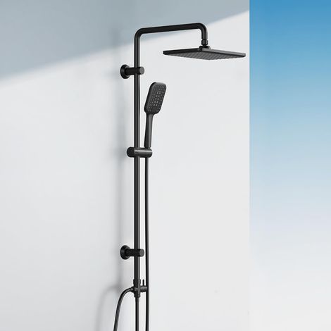 Système de Douche à Effet Pluie Noir Colonne Douche avec Barre de Douche en Acier Inoxydable, Support Mural Réglable 30-80 cm, Douchette à Main avec 3 modes, Pomme de Douche 30 20 cm (1/5)