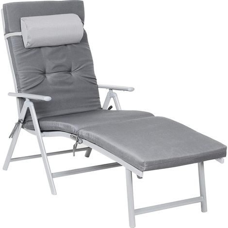 Lettino prendisole con materassino spessore 6 cm, poggiatesta rimovibile in alluminio antiruggine, traspirante, reclinabile, portata max 150 kg, grigio 120000203