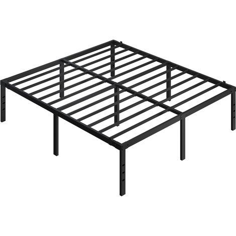 Yaheetech Lit Double 180x200 cm Métal sans Tête de Lit Cadre Robust avec Support à Lattes Hauteur Sous Lit pour Rangement Charge Max 363 kg, Noir (1/5)