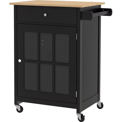 Desserte de cuisine avec tiroir, placard réglable et porte-serviettes, en bois, 67 x 48 x 86,5 cm, noir et chêne (1/5)