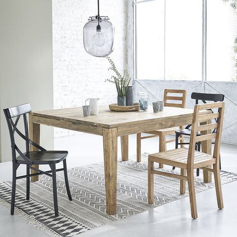 Berah Getah – Table extensible en teck recyclé massif 12 places – Longueur 140 cm – Hauteur 77 cm – Éco-responsable et design unique (1/5)