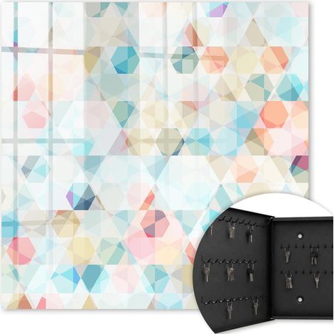 Armoire à clés - (30 cm x 30 cm) - Boîte à clés murale - Coffret de rangement pour clés - Couleur noire - Ouverture vers la gauche - Pour maison et bureau - Motifs géométriques