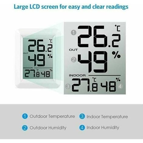 Innen- und Außenthermometer, intelligentes Thermometer mit drahtlosem Außensensor, digitales Thermometer-Hygrometer mit großem LCD-Bildschirm (1/3)