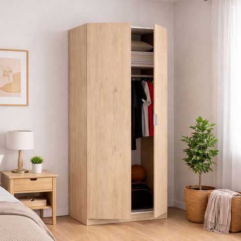 Dmora - Armario Giovo, Percha para dormitorio, Armario con 2 puertas batientes, 81x52h184 cm, Roble (1/5)