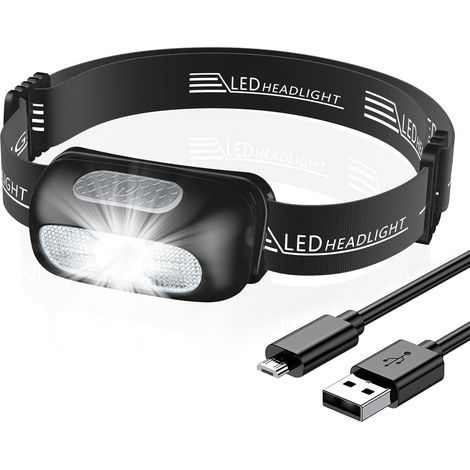 Lampe Frontale, Torche Frontale LED Ultra Puissante avec 5 Modes d'Éclairage, Étanche IPX4, Portable Lampe Frontale Rechargeable avec Lumière Rouge pour Pêche/Camping/Cyclisme/Randonnée (1/5)