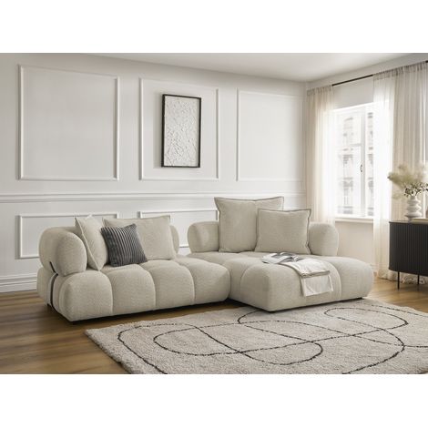 BOBOCHIC - Canapé d'angle fixe ALYA tissu bouclette Angle droit Beige (1/5)