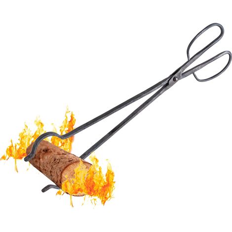 Pince de cheminée en fer fabriquée à la main, 45,7 cm, grande poignée, design robuste pour foyer, griller, ajouter des bûches (45,7 cm) (1/5)