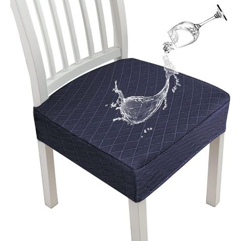 Fundas impermeables con diseño de rombos para sillas de comedor, fundas elásticas para sillas de cocina y comedor, fundas para cojines de asiento (azul marino, 2 unidades) (1/5)