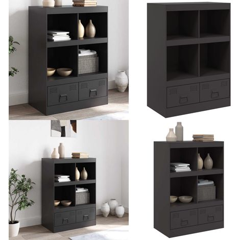 Buffet haut noir 67x39x95 cm acier - Buffet Design - Meuble Rangement - Armoire Moderne - Buffet Noir - Buffet Industriel - Home & Living