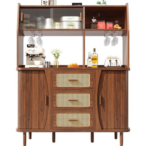 CHICFURN Credenza da cucina 140x40,5x174,5 cm in MDF e metallo noce con ante scorrevoli (1/5)