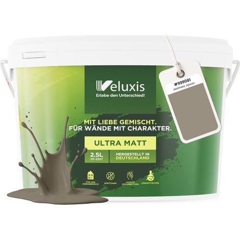 Wandfarbe Grau Braun Beige Matt Innenfarbe – Deckkraft Klasse 1, VOC-frei, Ohne Grundierung, Tropfarm – Wohnzimmer & Schlafzimmer – 2,5L – Veluxis (Aesthetic Ajwain)