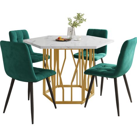 Esstisch sechseckig mit Marmoroptik 115,5 x 100 cm OKMYHOME (1/5)