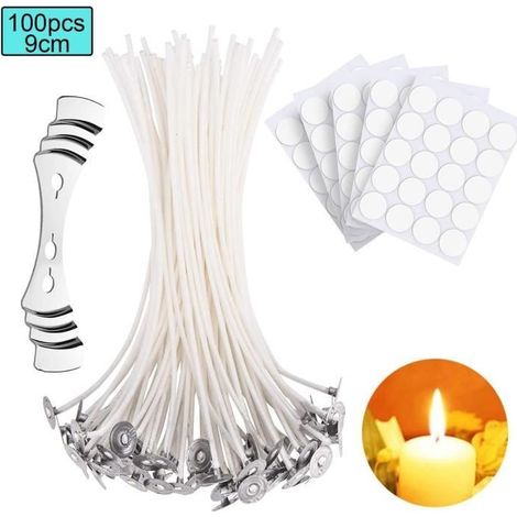 Mèche de Bougie en Coton 9cm - YOLISTAR - 100pcs - Pas de Fumée Noire - Pas d'Odeur (1/4)