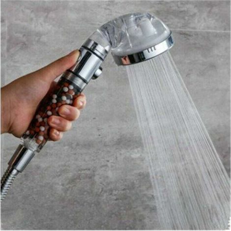 Pommeau de douche bien-être avec billes minérales et 3 jets Économie d'eau de 30 % et pression d'eau augmentée d'environ 50 % 344 micro-buses, filtre à eau naturel, compatible avec tous les raccords (1/4)