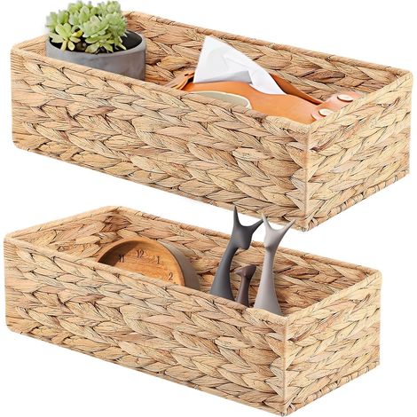 Boite Rangement, Panier Osier pour Maison, Salle de Bain, Salon et Chambre, Ensemble de Deux, Grand 37×16.5×11cm, Petit 33×12.5×10cm, Jacinthe d'eau (1/5)