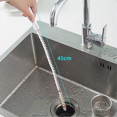 Brosse de débouchage de canalisations de 45 cm pour salle de bain, évier et lavabo. Brosse de nettoyage flexible pour canalisations et bouchons. (1/2)