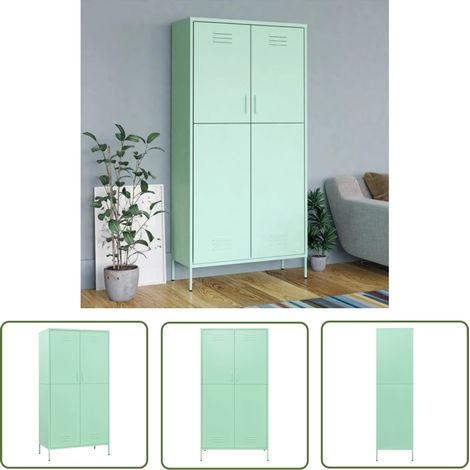 The Living Store Garde-robe Vert menthe 90x50x180 cm Acier - Armoire - Meuble Rangement - Placard - Dressing - Meuble Vert (1/5)