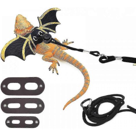Harnais en cuir pour reptiles et lézards, harnais Bardu Dragon avec laisse réglable pour petits animaux, amphibiens, lézards et reptiles, trois accessoires inclus. (1/4)