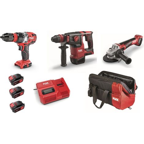 3er-Pack Schleifmaschine, Bohrer, FLEX-Bohrmaschine 3 Akkus + Ladegerät + Tasche 921134