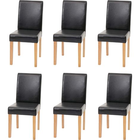 Juego de 6 sillas de comedor Silla de cocina Littau, polipiel, negra, patas claras