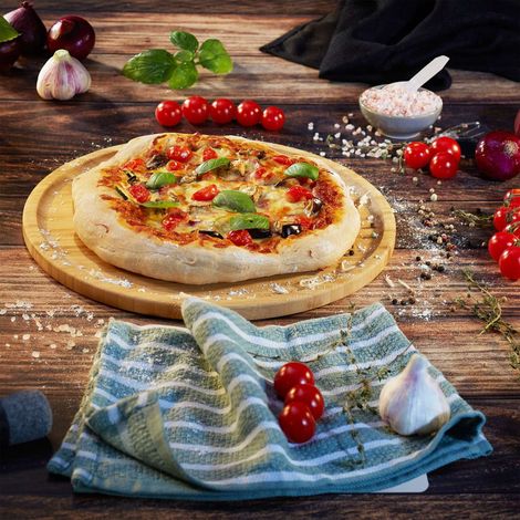 Ensemble de 4 planches a pizza et de service en bambou 32 cm