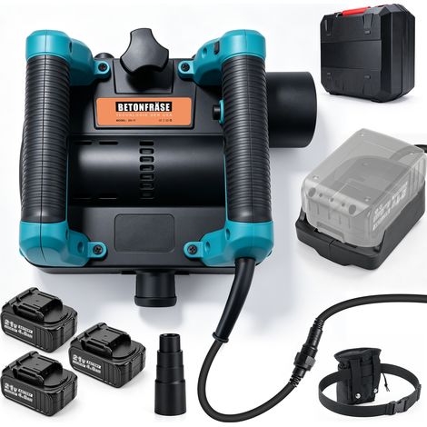 1600W 4000 tr/min Raboteuse Murale Électrique 6 Vitesses Profondeur Réglable 0‑4 mm Fraiseuse à Béton Rouleau Latéral Système d’aspiration de Poussière avec 3 x Batteries 4000mAh pour Rénovation Murs  (1/5)